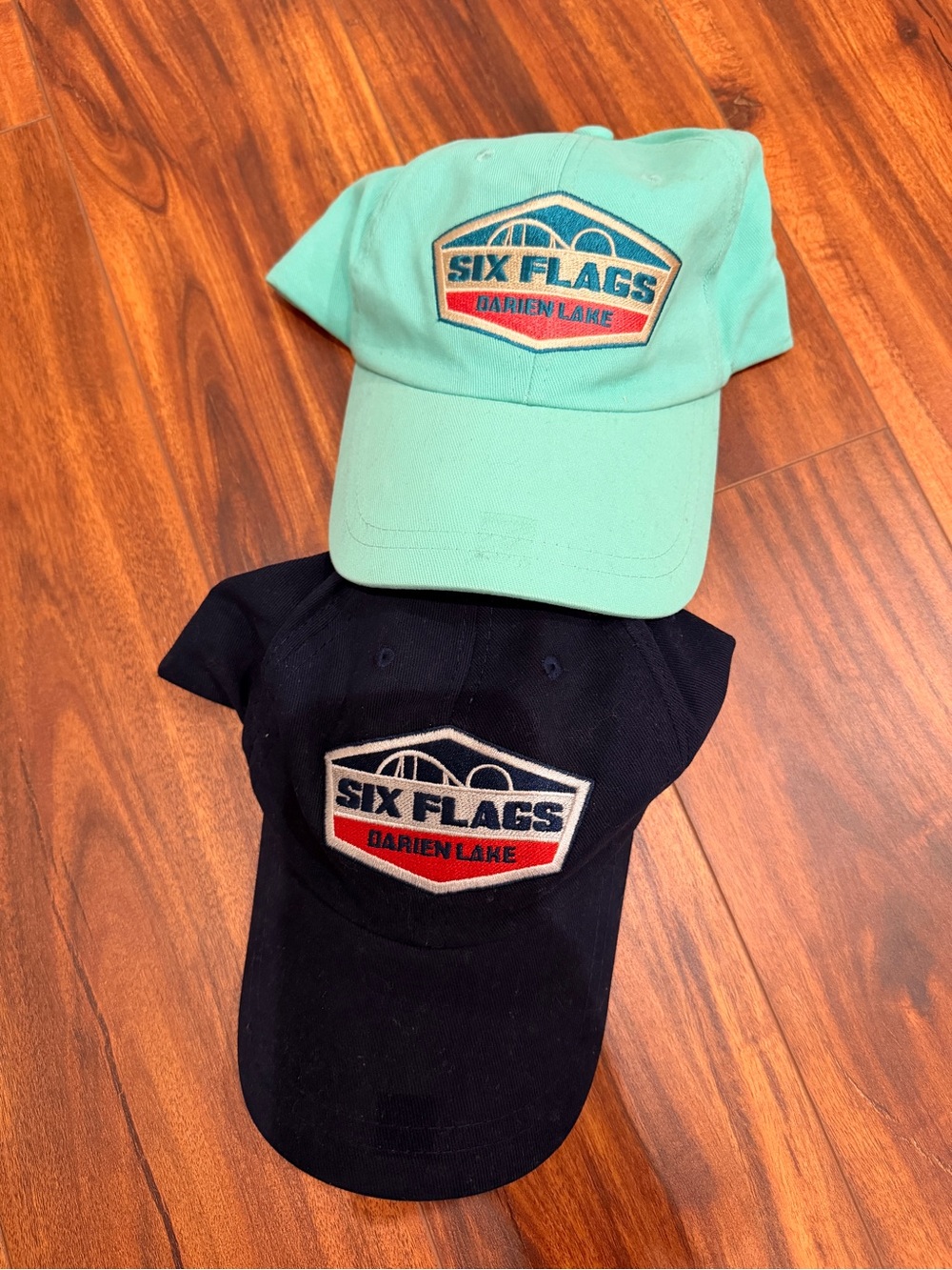 🎢 Six Flags Darien Lake baseball hat cap x2 new aqua navy blue